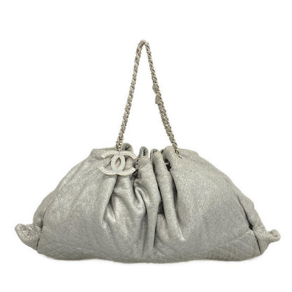 Chanel Tote Bag Melrose Cabas Silver Gray Chain Shoulder/silver Hardware Cotton