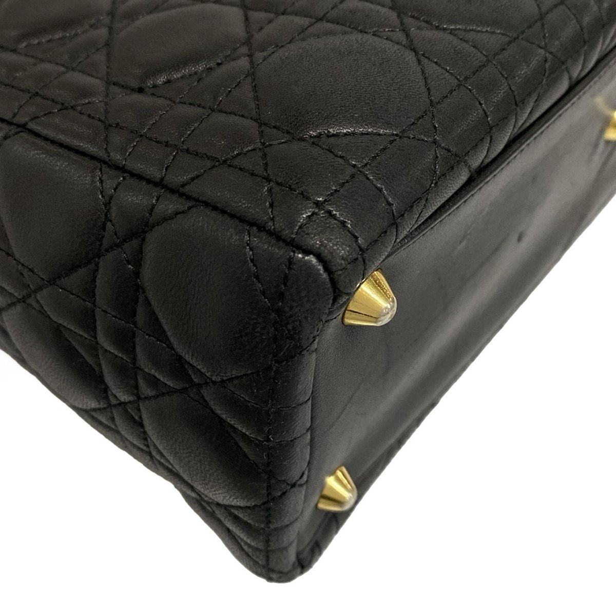 Dior/Christian Dior Handbag Lady Dior Large Bag Black Gold Hardware Lambskin