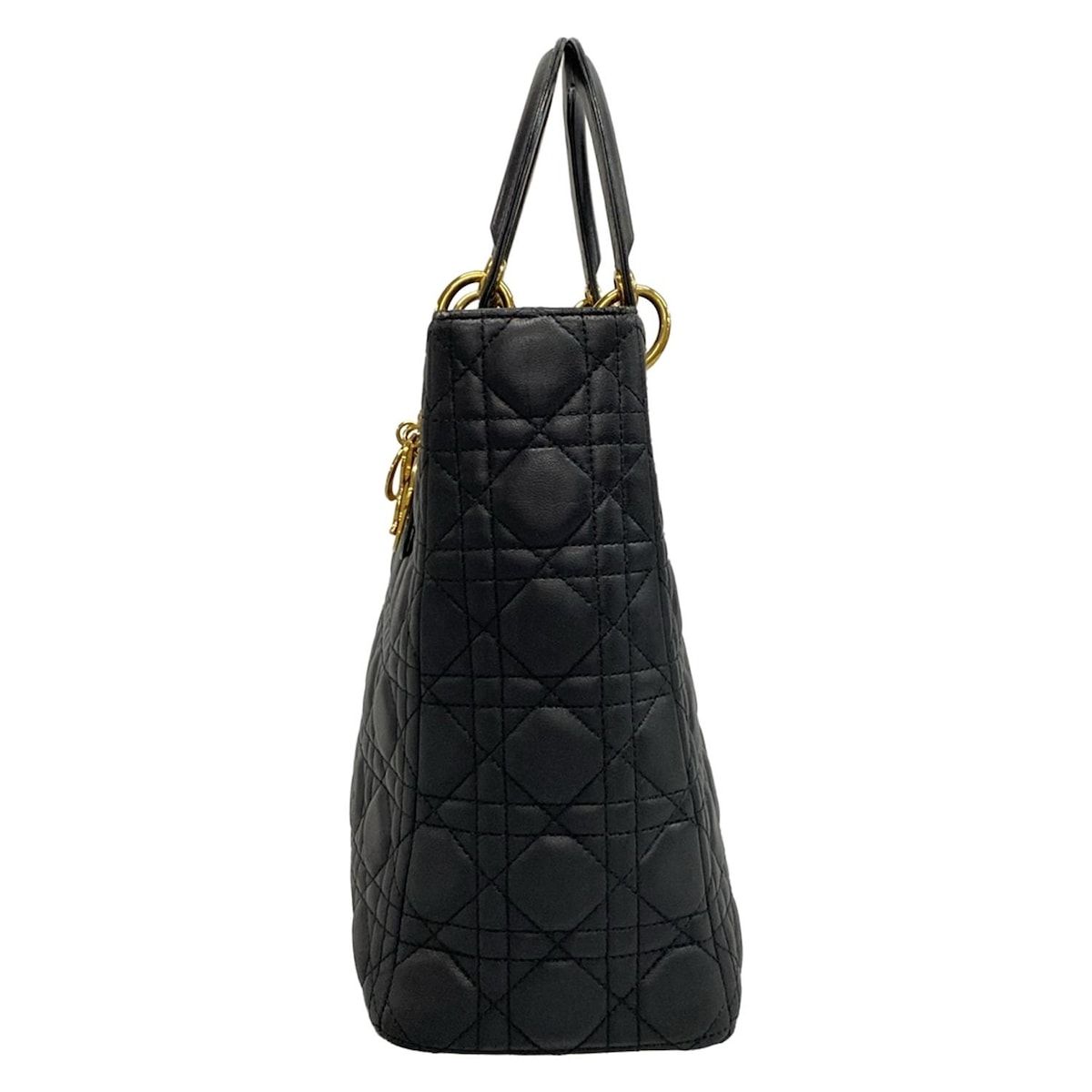 Dior/Christian Dior Handbag Lady Dior Large Bag Black Gold Hardware Lambskin