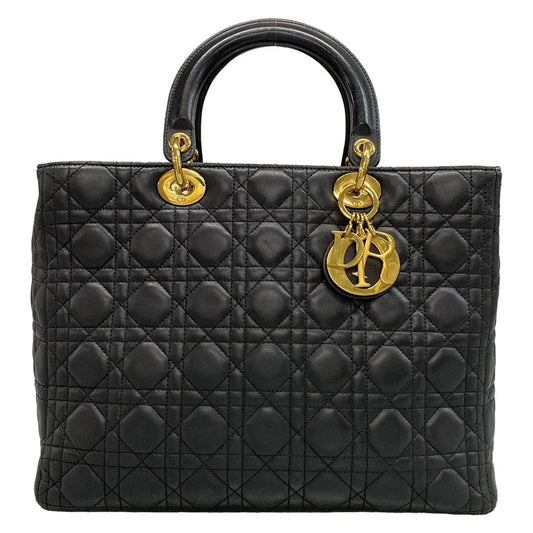 Dior/Christian Dior Handbag Lady Dior Large Bag Black Gold Hardware Lambskin