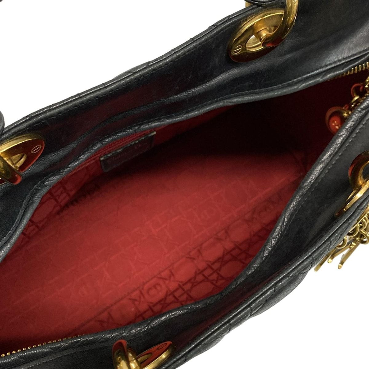 Dior/Christian Dior Handbag Lady Dior Large Bag Black Gold Hardware Lambskin