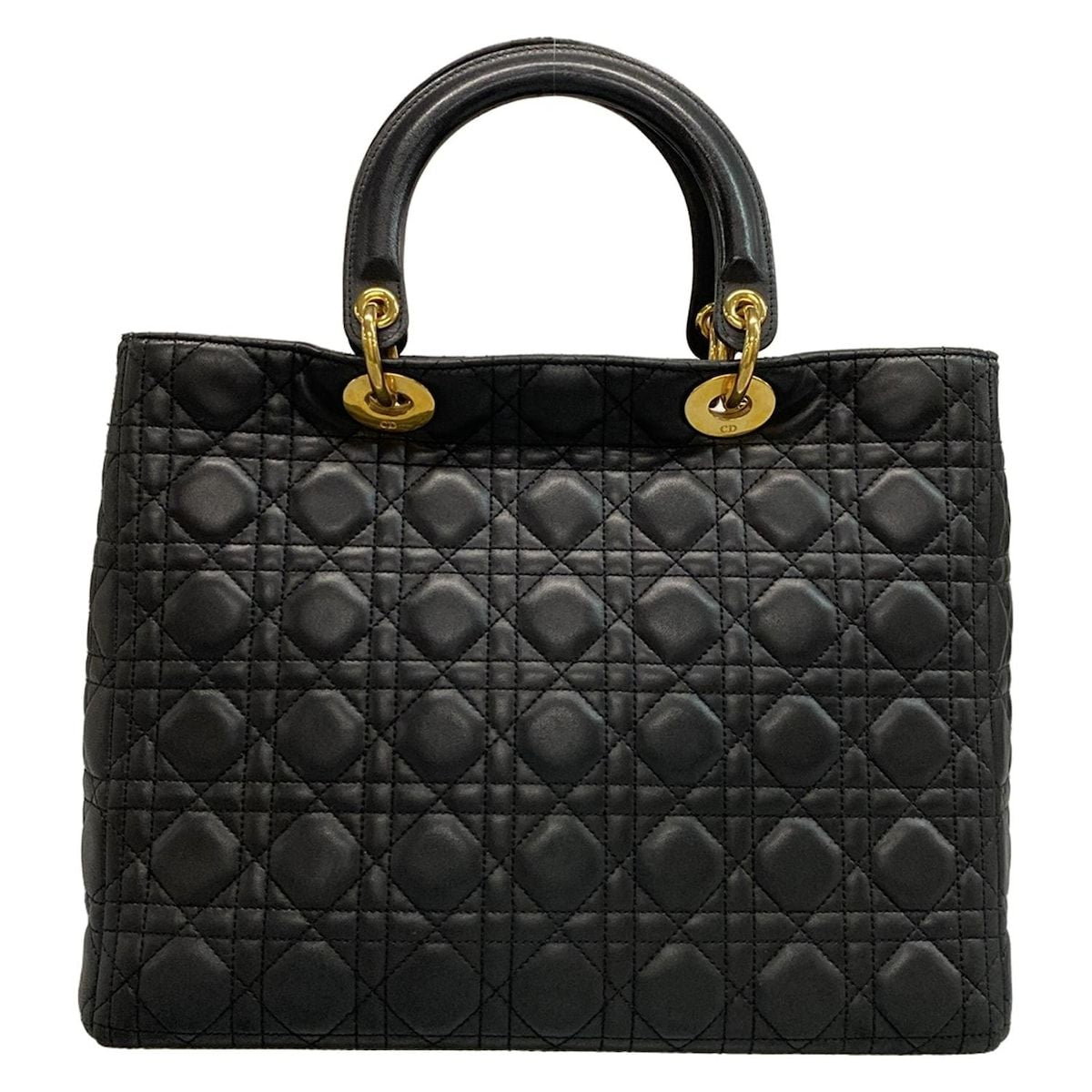 Dior/Christian Dior Handbag Lady Dior Large Bag Black Gold Hardware Lambskin