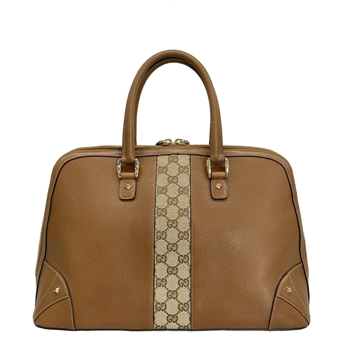 Gucci Handbag GG Pattern 131024 Brown X Beige Leather