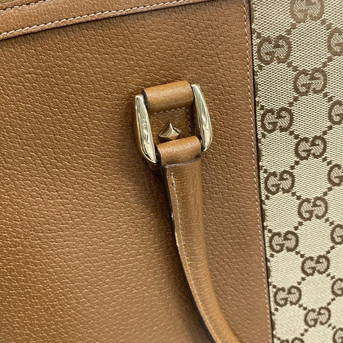 Gucci Handbag GG Pattern 131024 Brown X Beige Leather