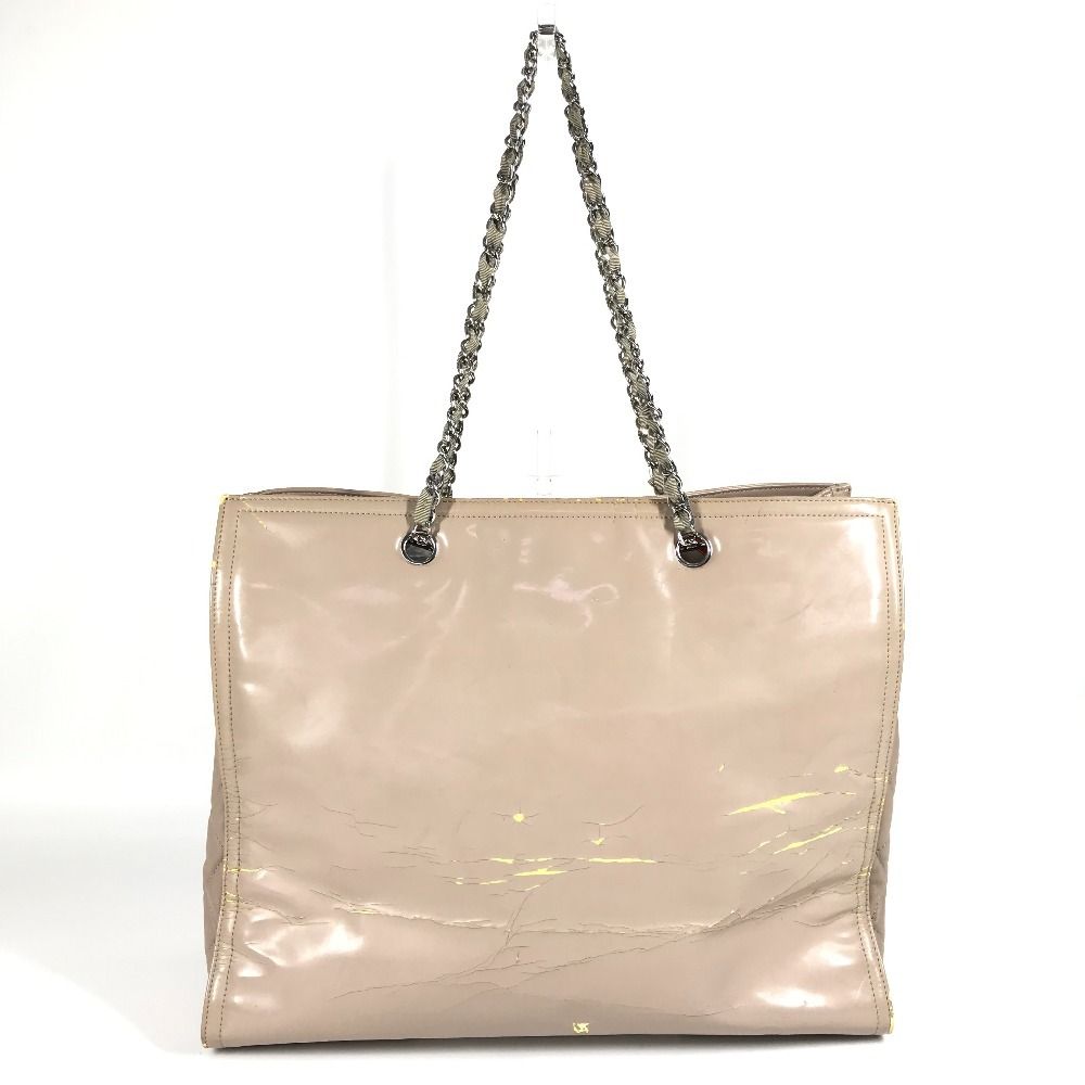 Chanel Shoulder Bag Cc Here Mark Logo Enamel Beige