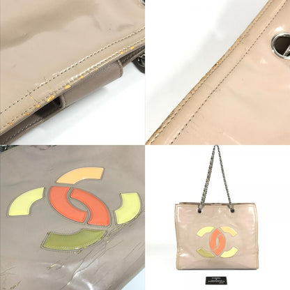 Chanel Shoulder Bag Cc Here Mark Logo Enamel Beige