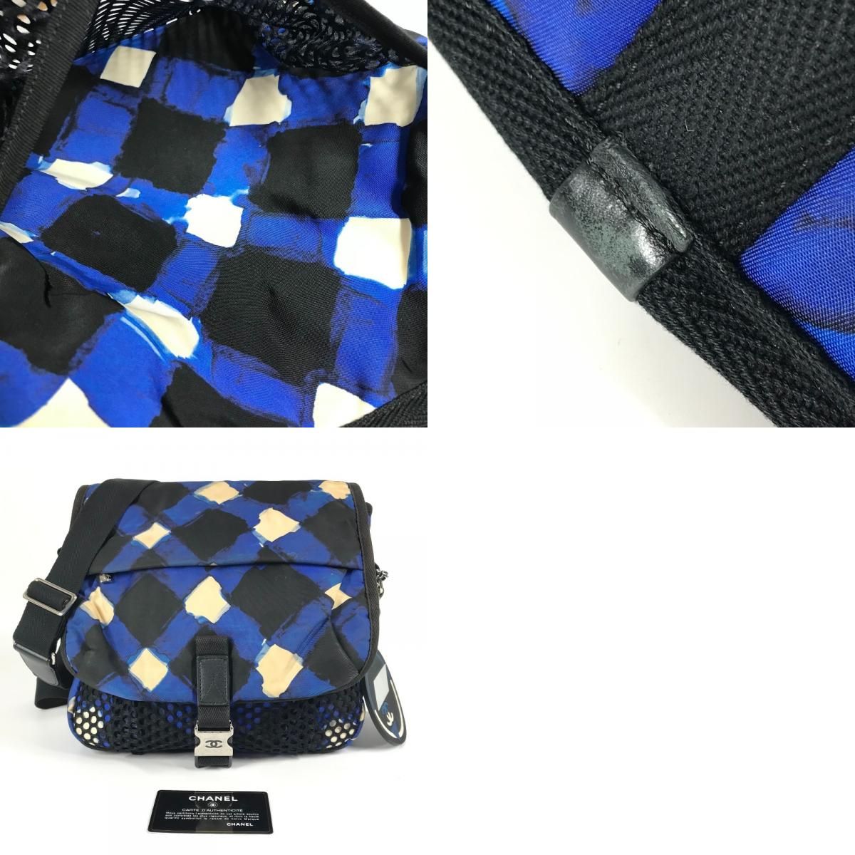 Chanel Shoulder Bag Cc Coco Mark Logo Leather / Nylon Blue