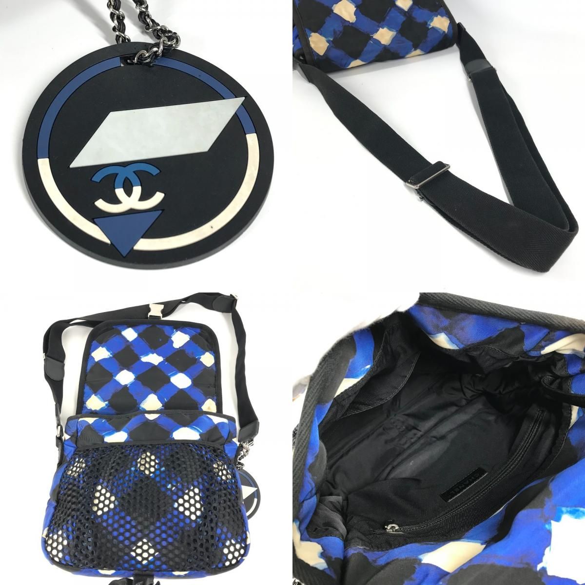Chanel Shoulder Bag Cc Coco Mark Logo Leather / Nylon Blue