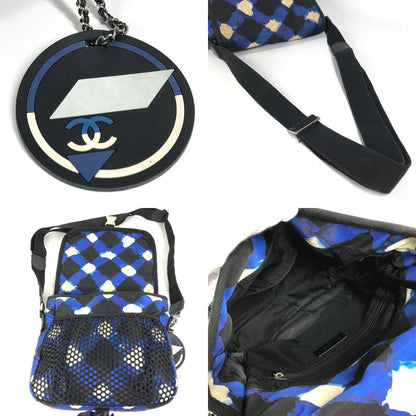Chanel Shoulder Bag Cc Coco Mark Logo Leather / Nylon Blue