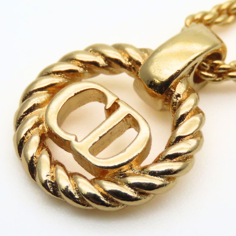 Christian Dior Necklace CD Logo Metal Gold Plated GP Accessories Ladies