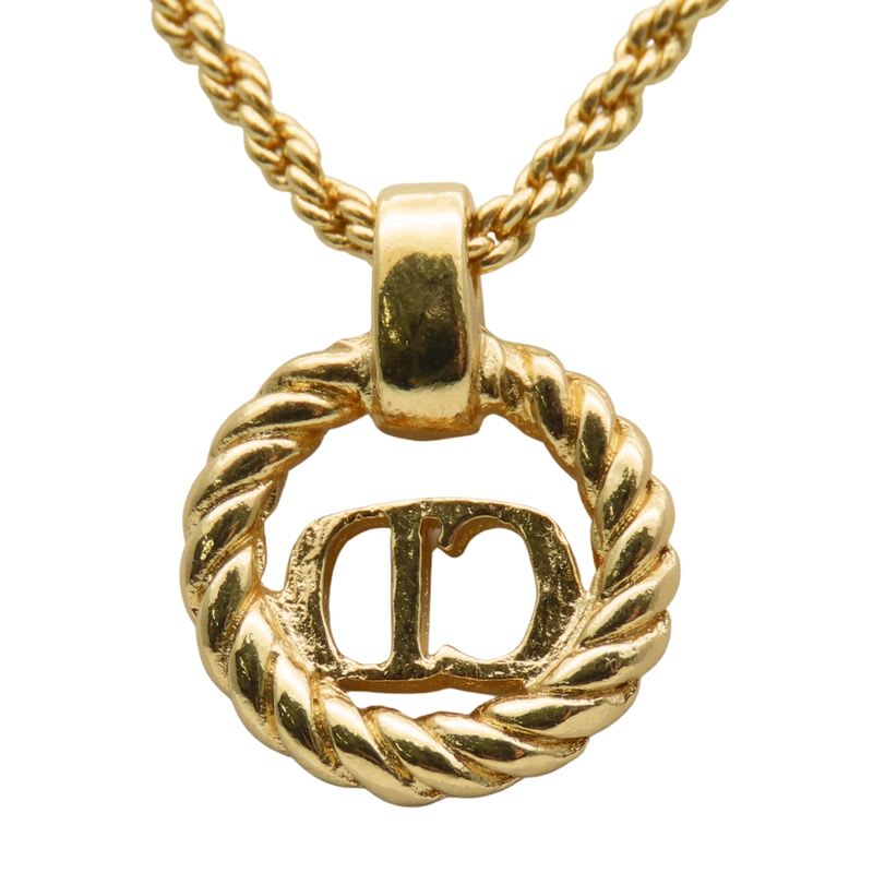 Christian Dior Necklace CD Logo Metal Gold Plated GP Accessories Ladies
