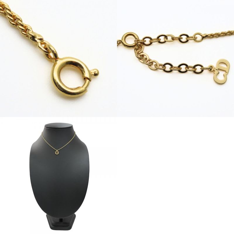 Christian Dior Necklace CD Logo Metal Gold Plated GP Accessories Ladies