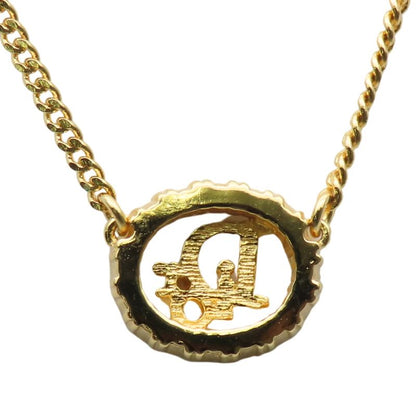 Christian Dior Necklace Logo Metal Rhinestone Gold Plated GP Accessories Ladies