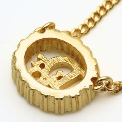 Christian Dior Necklace Logo Metal Rhinestone Gold Plated GP Accessories Ladies