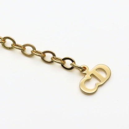 Christian Dior Necklace Logo Metal Rhinestone Gold Plated GP Accessories Ladies