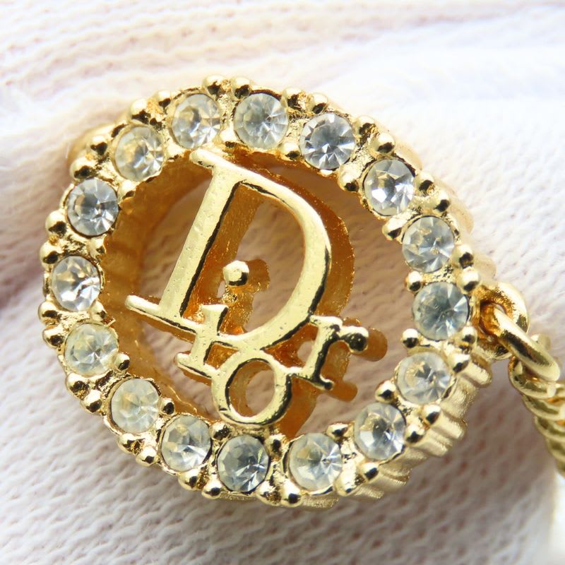 Christian Dior Necklace Logo Metal Rhinestone Gold Plated GP Accessories Ladies