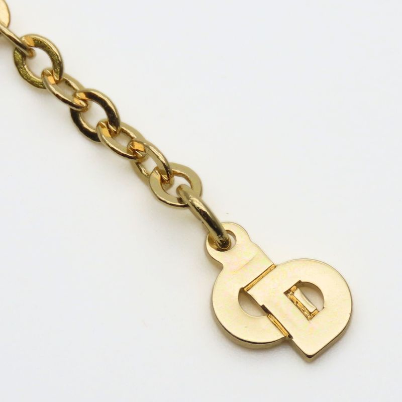 Christian Dior Necklace CD Logo Metal Rhinestone Gold GP Plated Accessories