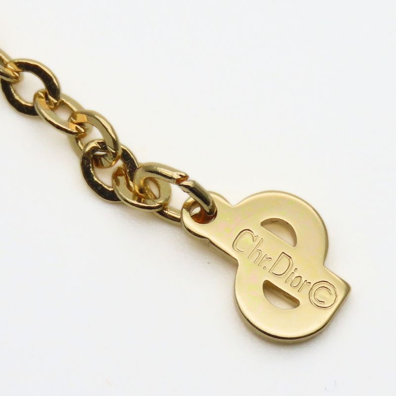 Christian Dior Necklace CD Logo Metal Rhinestone Gold GP Plated Accessories