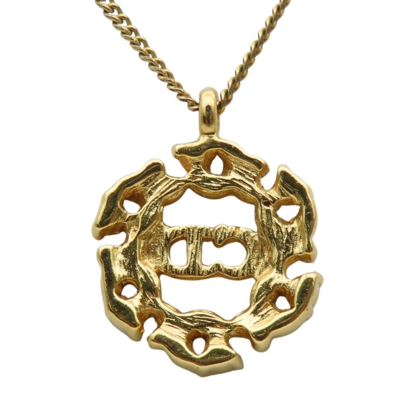 Christian Dior Necklace CD Logo Metal Rhinestone Gold GP Plated Accessories