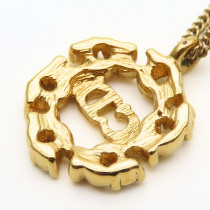 Christian Dior Necklace CD Logo Metal Rhinestone Gold GP Plated Accessories