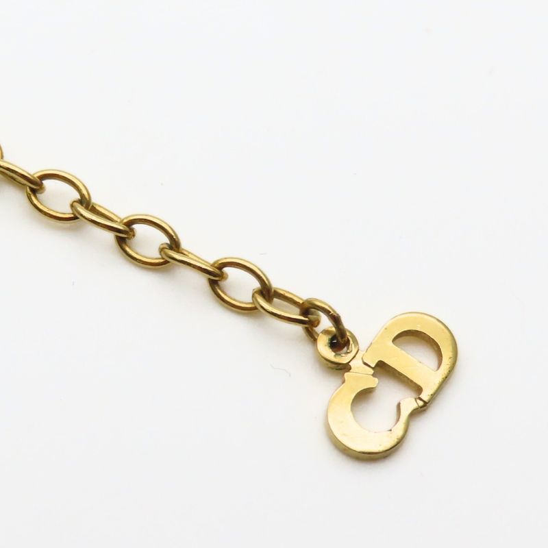 Christian Dior Necklace CD Logo Metal Rhinestone Gold GP Plated Accessories