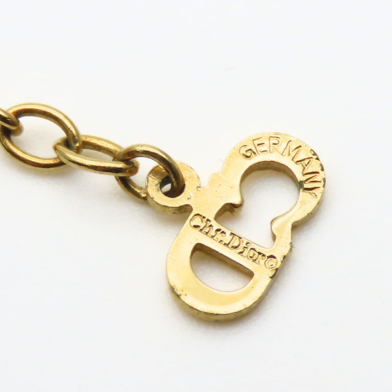 Christian Dior Necklace CD Logo Metal Rhinestone Gold GP Plated Accessories