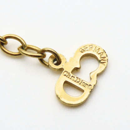 Christian Dior Necklace CD Logo Metal Rhinestone Gold GP Plated Accessories