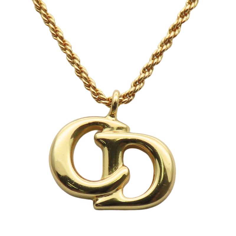 Christian Dior Necklace CD Logo Metal Gold GP Plated Accessories Ladies Women