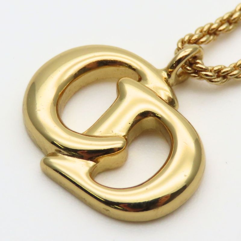 Christian Dior Necklace CD Logo Metal Gold GP Plated Accessories Ladies Women