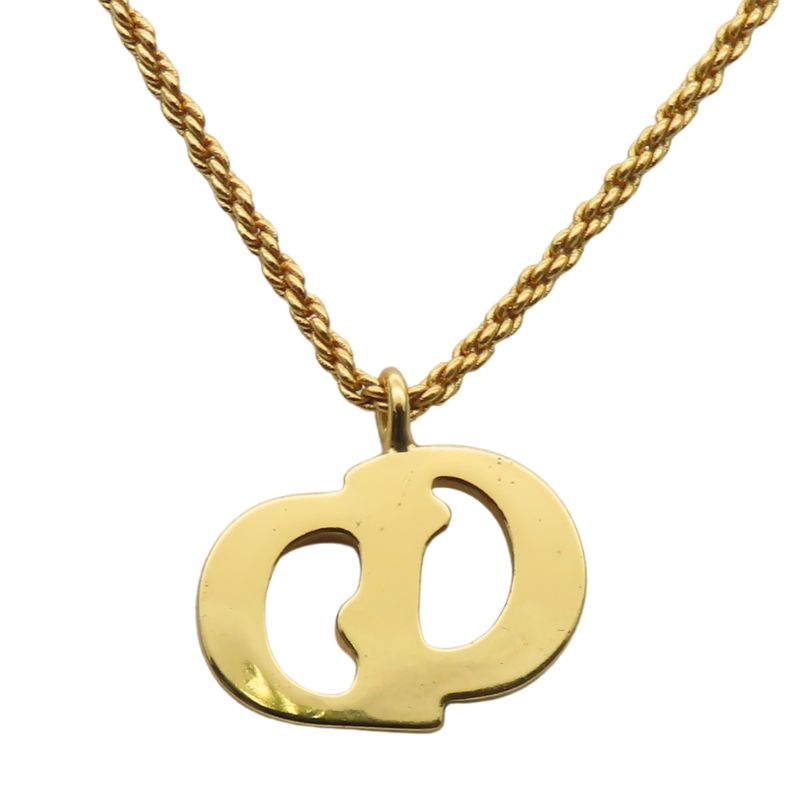 Christian Dior Necklace CD Logo Metal Gold GP Plated Accessories Ladies Women