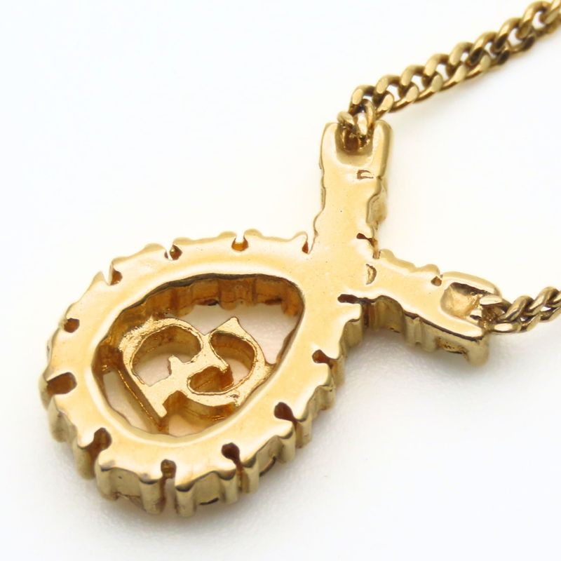 Christian Dior Necklace CD Logo Metal Rhinestone Gold Plated GP Accessories