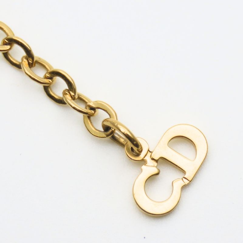 Christian Dior Necklace CD Logo Metal Rhinestone Gold Plated GP Accessories