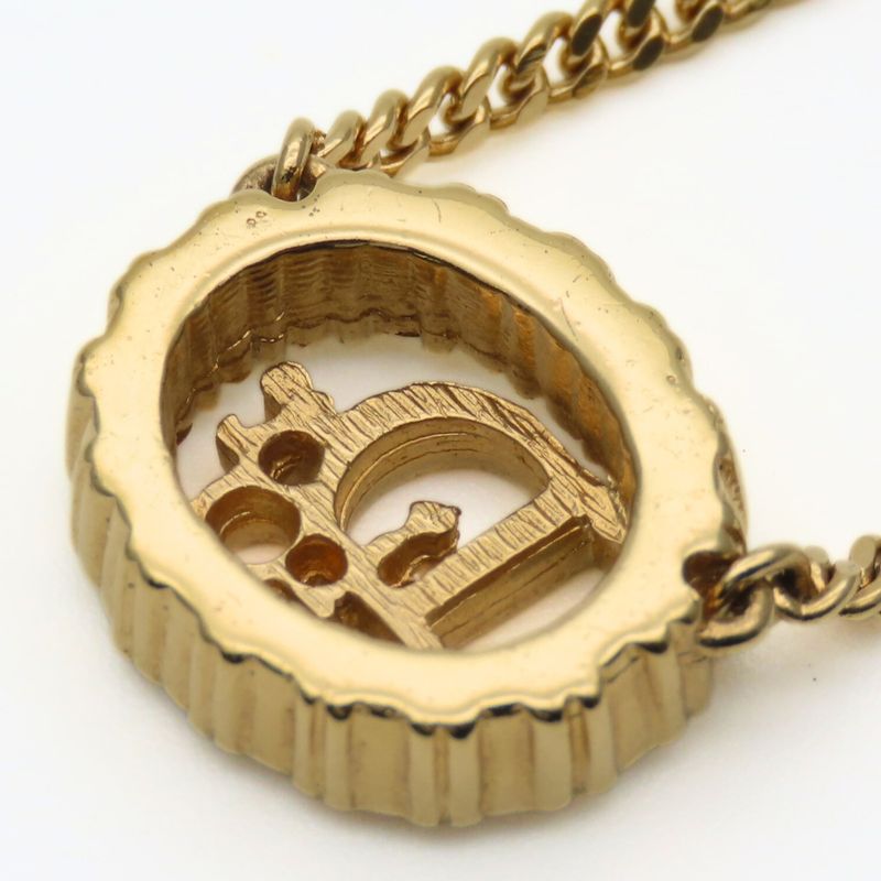 Christian Dior Necklace CD Logo Metal Rhinestone Gold GP Plated Accessories