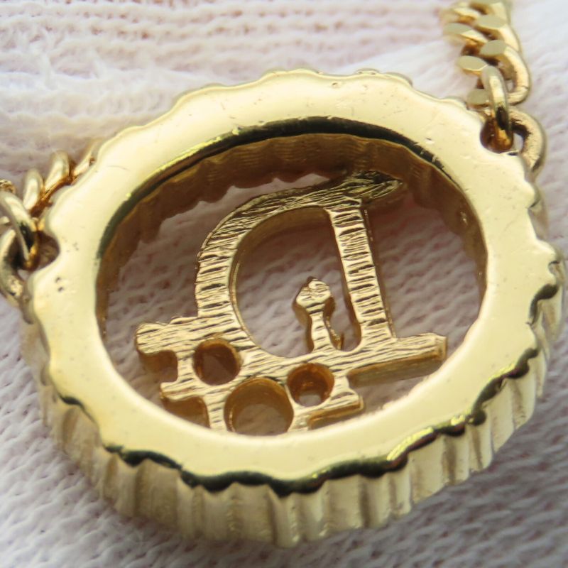 Christian Dior Necklace CD Logo Metal Rhinestone Gold GP Plated Accessories