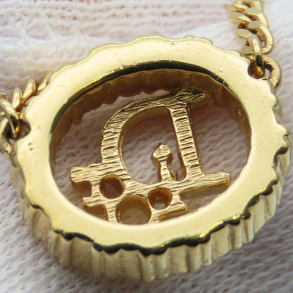 Christian Dior Necklace CD Logo Metal Rhinestone Gold GP Plated Accessories