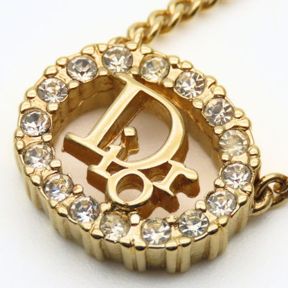 Christian Dior Necklace CD Logo Metal Rhinestone Gold GP Plated Accessories
