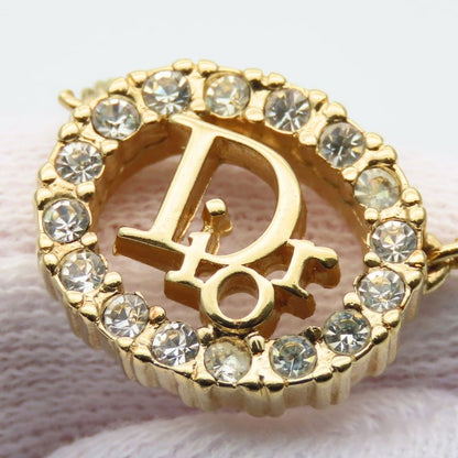 Christian Dior Necklace CD Logo Metal Rhinestone Gold GP Plated Accessories