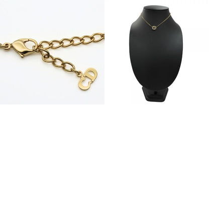 Christian Dior Necklace CD Logo Metal Rhinestone Gold GP Plated Accessories