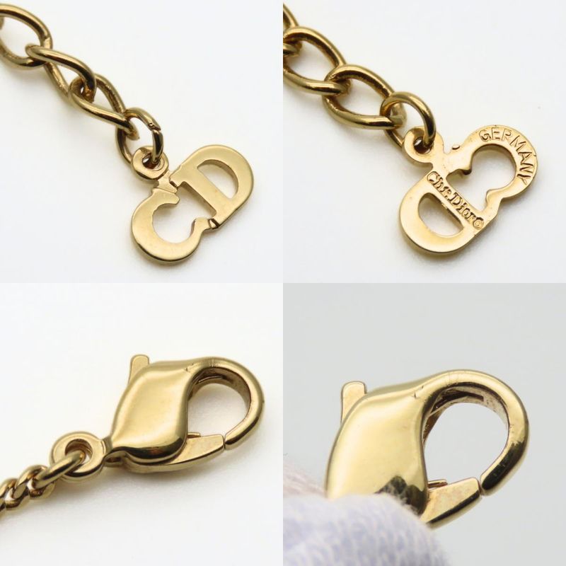 Christian Dior Necklace CD Logo Metal Rhinestone Gold GP Plated Accessories