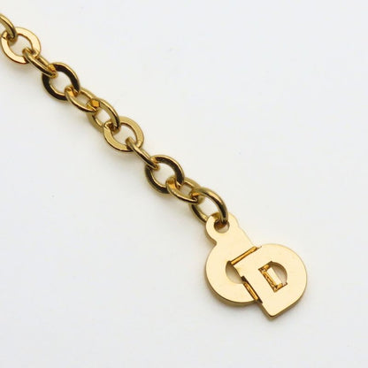 Christian Dior Necklace CD Logo Metal Rhinestone Gold Plated GP Accessories