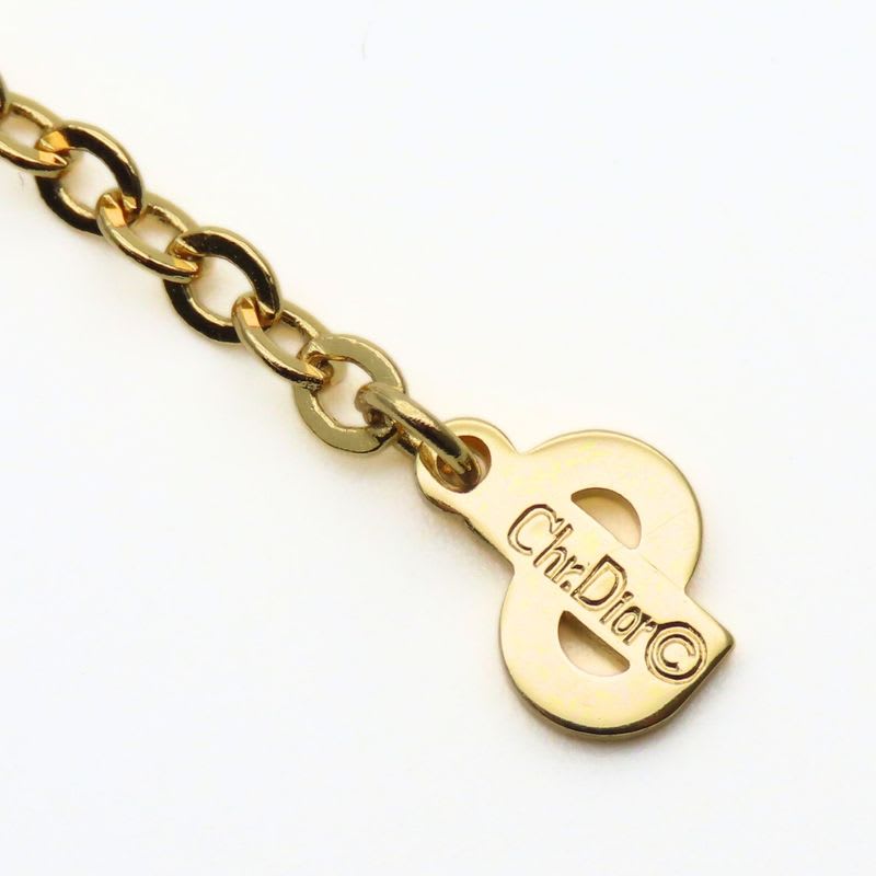Christian Dior Necklace CD Logo Metal Rhinestone Gold Plated GP Accessories