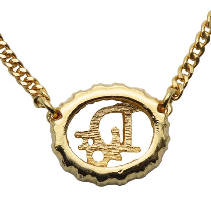 Christian Dior Necklace CD Logo Metal Rhinestone Gold Plated GP Accessories