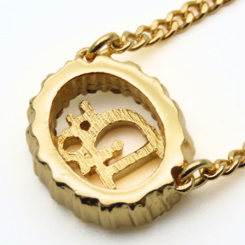 Christian Dior Necklace CD Logo Metal Rhinestone Gold Plated GP Accessories