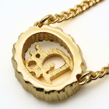 Christian Dior Necklace CD Logo Metal Rhinestone Gold Plated GP Accessories
