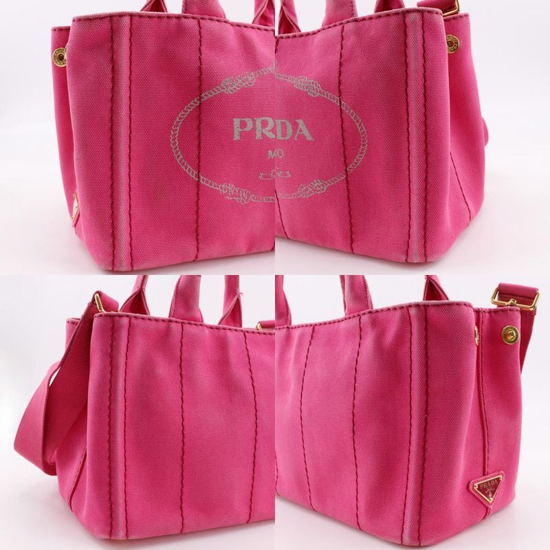 Prada Kanapa 2way Shoulder Tote Bag Canvas Pink Women's Handbag