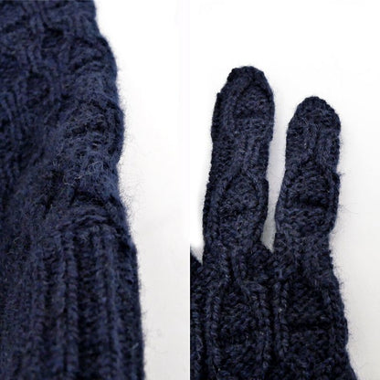Hermes Gloves Tri Maillon Gloves Navy - M Size Cashmere Men's