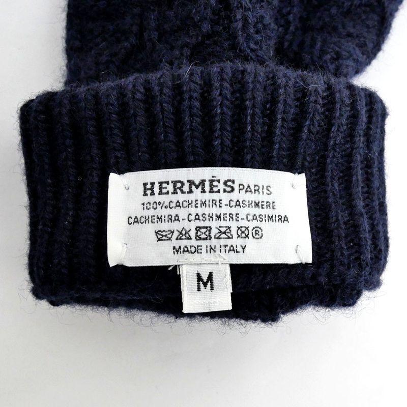 Hermes Gloves Tri Maillon Gloves Navy - M Size Cashmere Men's