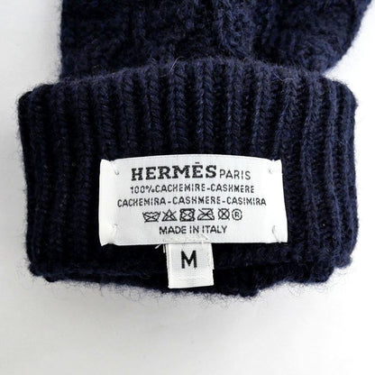 Hermes Gloves Tri Maillon Gloves Navy - M Size Cashmere Men's