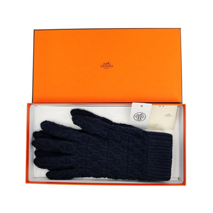 Hermes Gloves Tri Maillon Gloves Navy - M Size Cashmere Men's