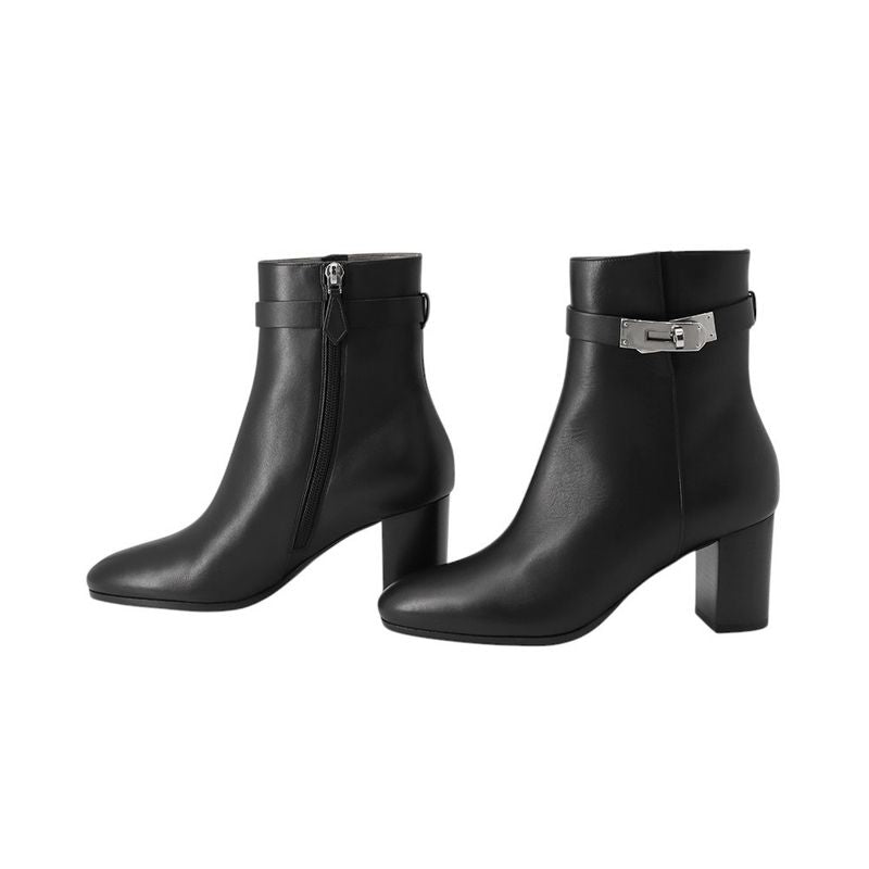 Hermes Boots Saint Germain Calf Leather 36 Shoes Black